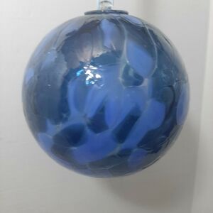 Blue Handblown Glass Orb Home Art - Decorative Hanging Sphere